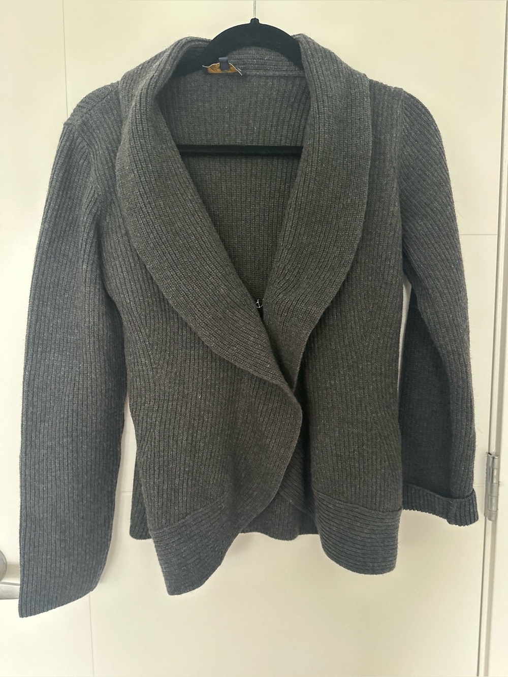 Luisa Spagnoli Wool Angora Ribbed Shawl Collar Open Cardigan